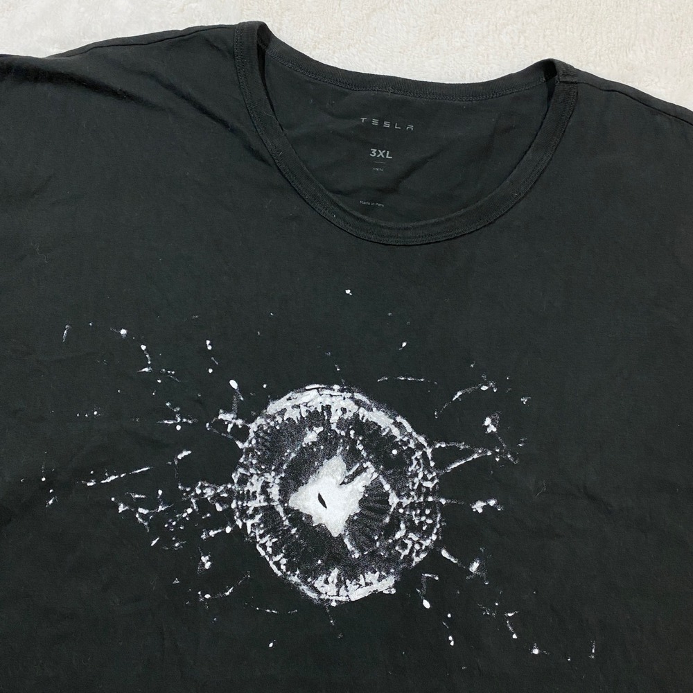 Official Tesla Bulletproof Graphic T-Shirt Broken Glass Short Sleeve Black 3XL